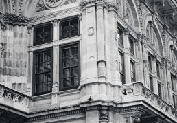A close up view of part of the elevation of a intricate stone building