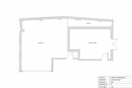 A floorplan of an existing garage prior to conversion