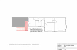 Floor plan showing metal fire escape to semi-detached property