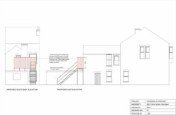 Elevations of fire escape to property