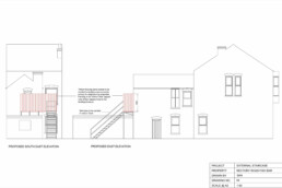 Elevations of fire escape to property