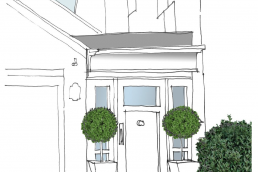 Coloured architectural sketches for option to a residential house