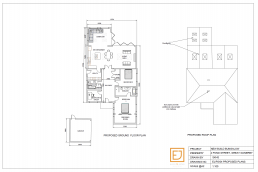 Proposed floor and roof plans for a new build bungalow